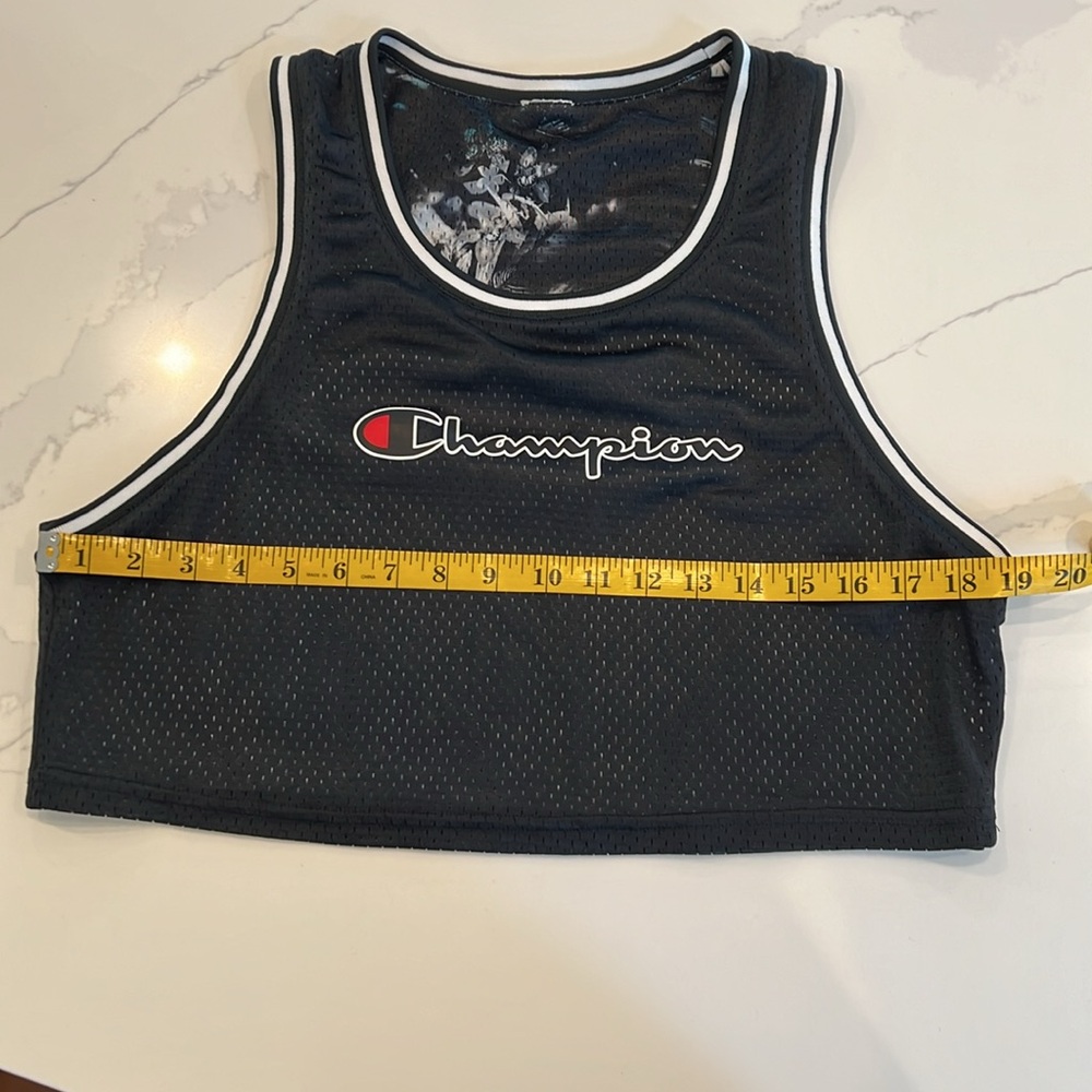 CHAMPION Cropped Mesh Reversible Basketball Jersey Tank Top, Black / Floral, S‎ - Picture 14 of 15